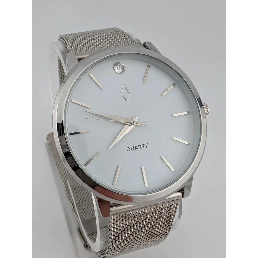 NIC and SYD Swarovski Crystal Watch‎ Men 40mm Case Mesh Metal Band- New Battery